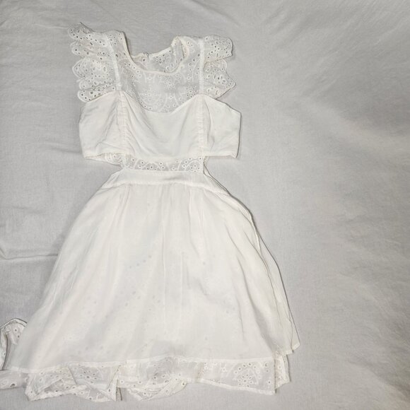 THE IMPECCABLE PIG Cut it Out Romantic White Eyelet Mini Dress Size L LIKE NEW! - Picture 5 of 16